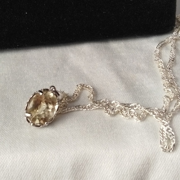 Chic Silver Necklace with Golden Yellow Quartz Pendant - Picture 2 of 4